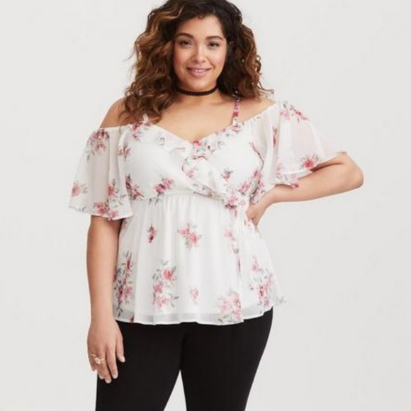torrid Tops - Torrid Chiffon Cold Shoulder Blouse Flutter Sleeve Womens Plus Size 1x